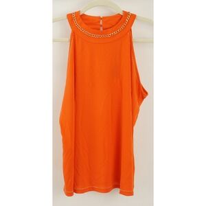 New BELLDINI Black Label Size 1X‎ Chain Neck Orange Crepe Sleeveless Halter Top